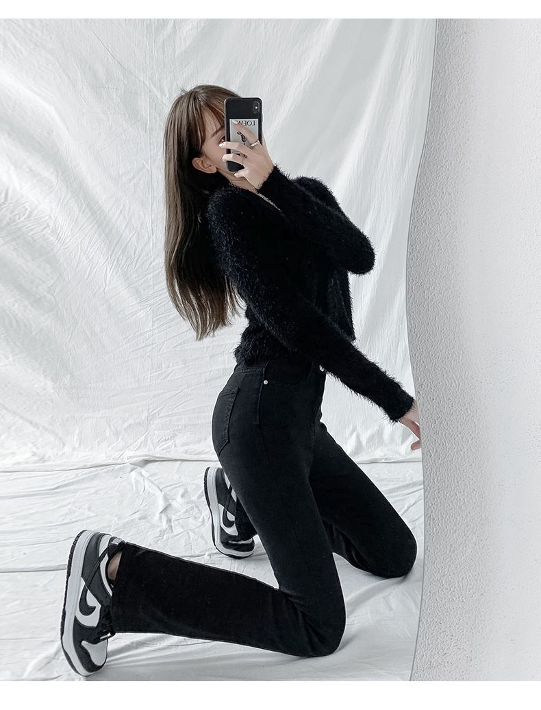 Spring high-waisted stretch slightly flared jeans women's slim slim and slim new skinny horseshoe pants are versatile