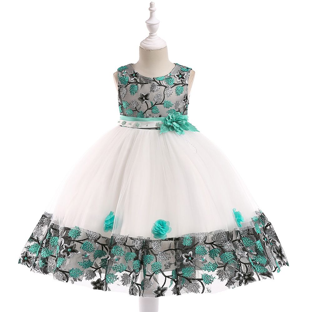 Children's dress embroidered petals color-blocked princess dress show girls dress skirt