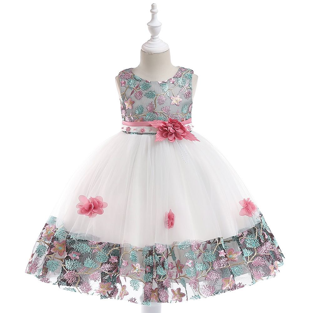 Children's dress embroidered petals color-blocked princess dress show girls dress skirt