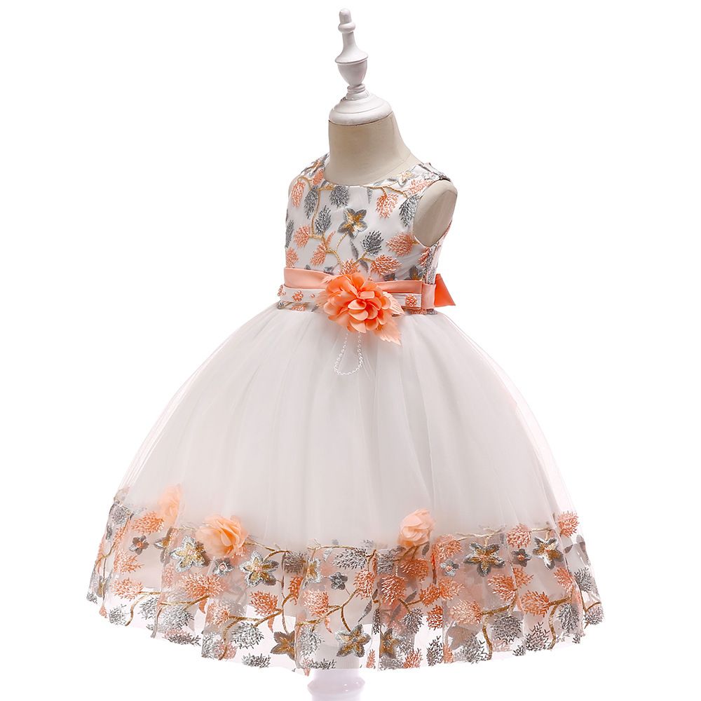 Children's dress embroidered petals color-blocked princess dress show girls dress skirt