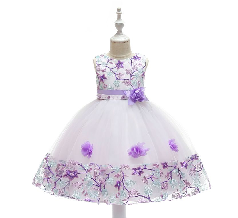 Children's dress embroidered petals color-blocked princess dress show girls dress skirt