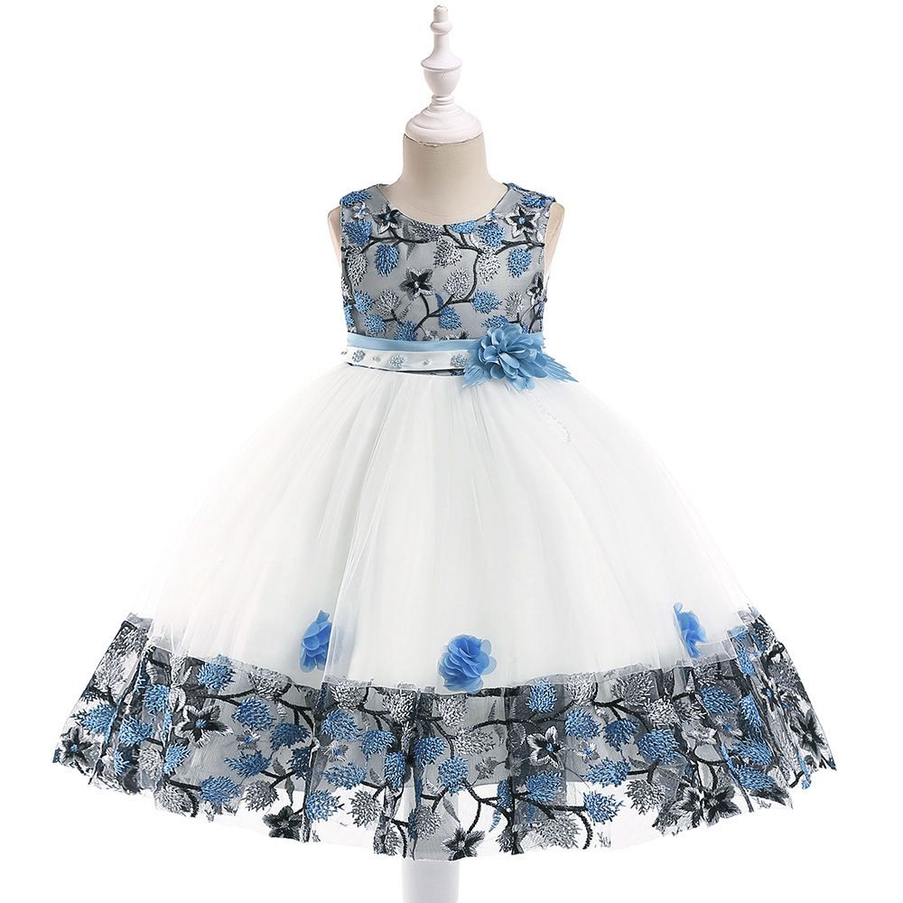 Children's dress embroidered petals color-blocked princess dress show girls dress skirt