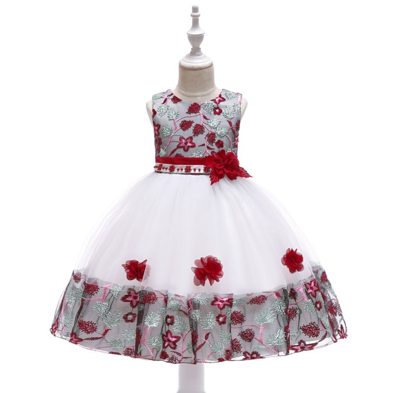 Children's dress embroidered petals color-blocked princess dress show girls dress skirt