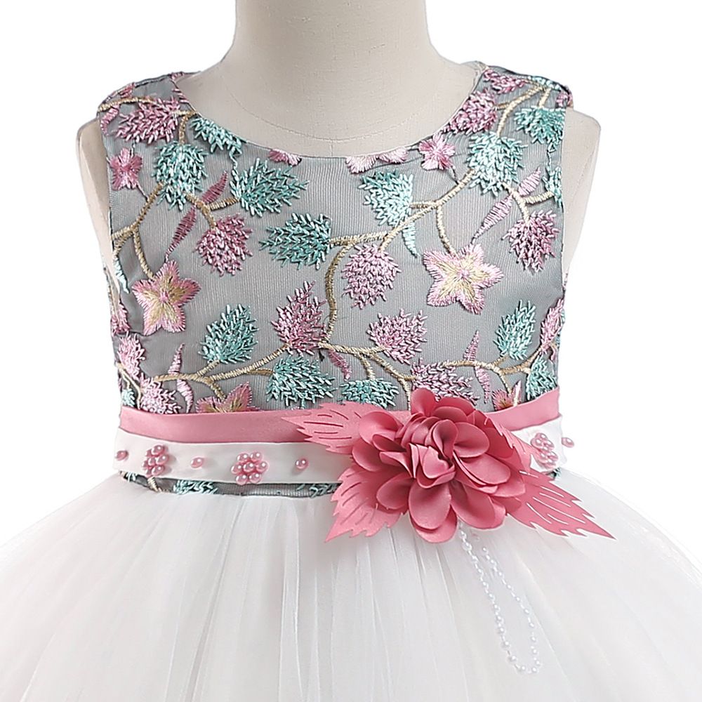 Children's dress embroidered petals color-blocked princess dress show girls dress skirt
