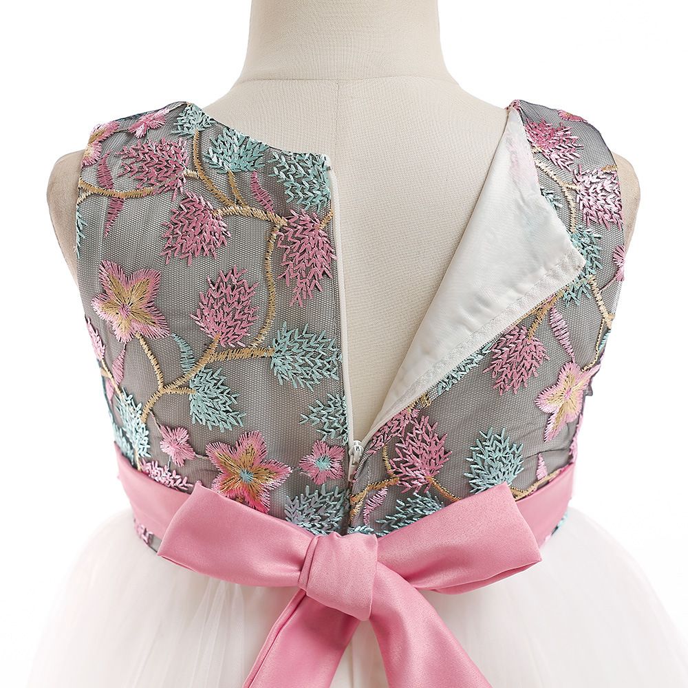 Children's dress embroidered petals color-blocked princess dress show girls dress skirt