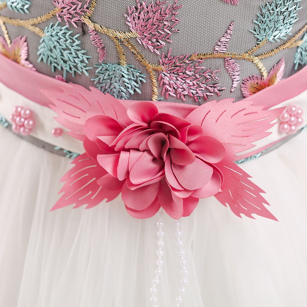 Children's dress embroidered petals color-blocked princess dress show girls dress skirt