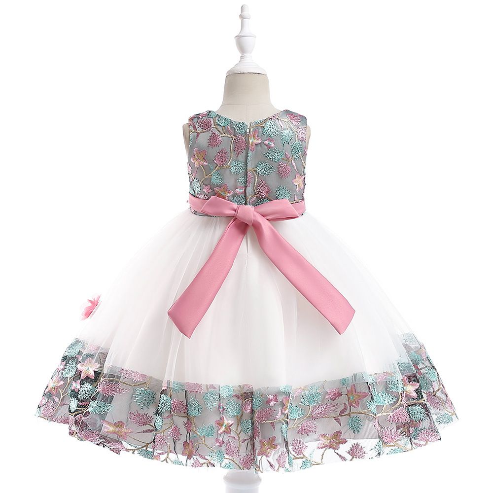 Children's dress embroidered petals color-blocked princess dress show girls dress skirt