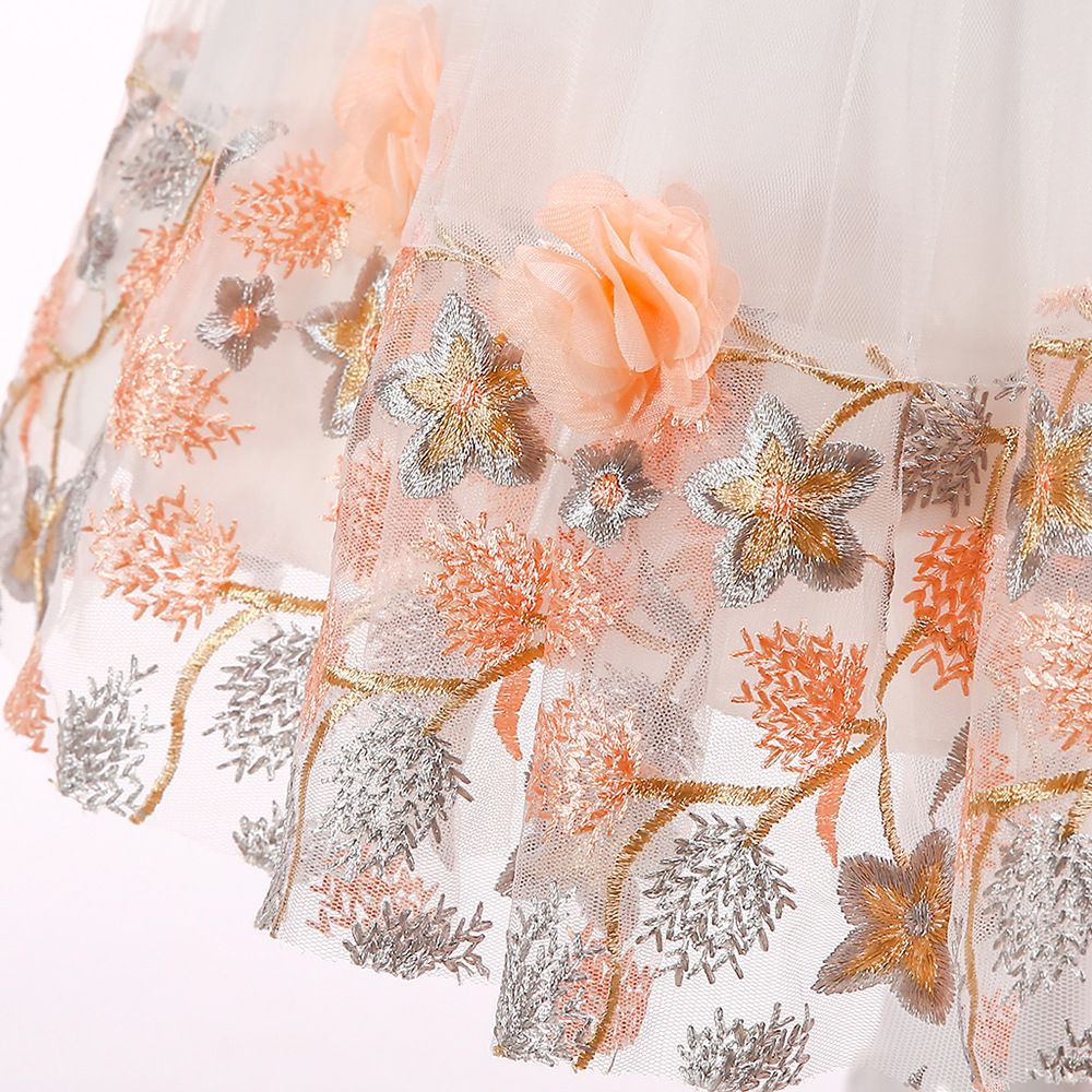 Children's dress embroidered petals color-blocked princess dress show girls dress skirt