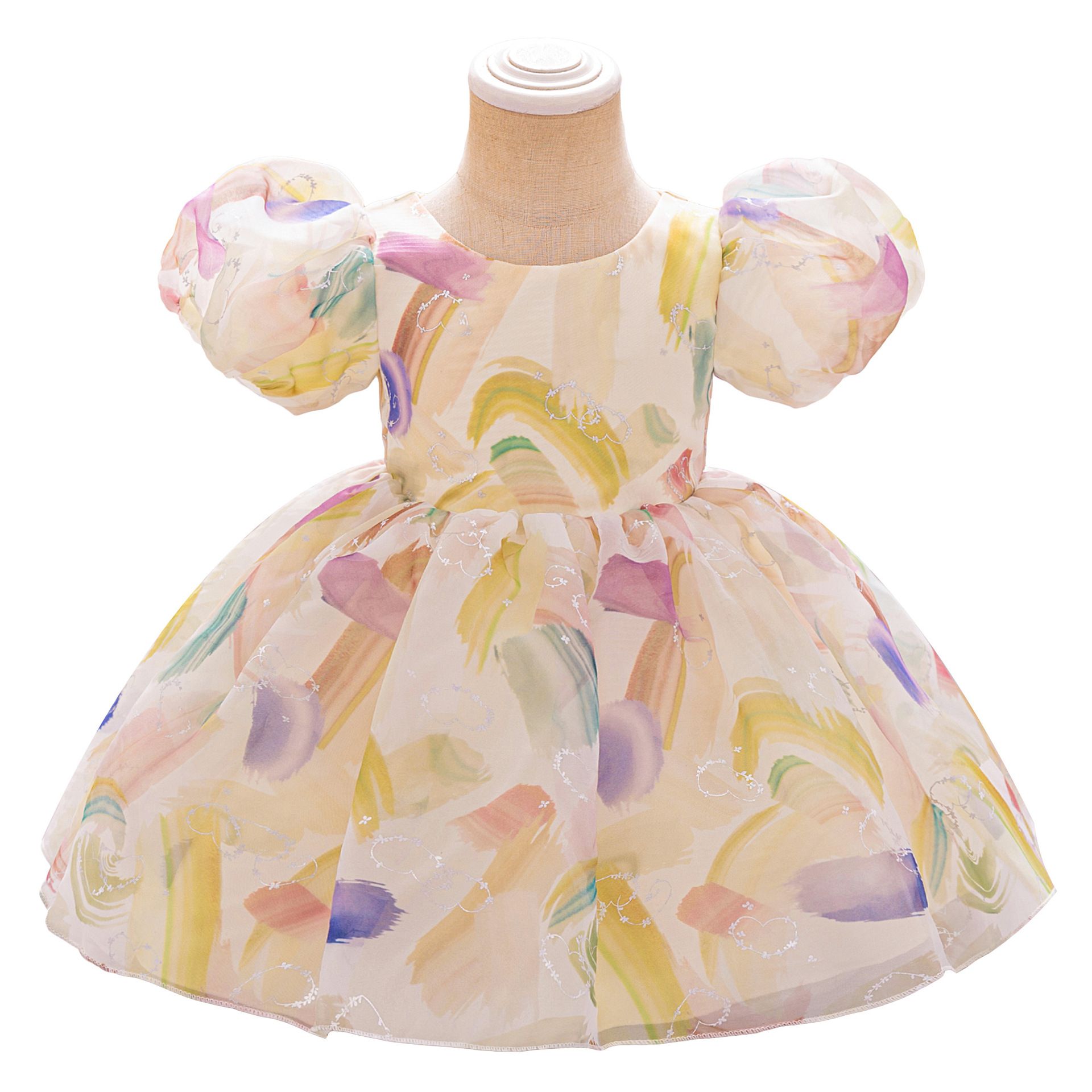 New Girls Baby Dress Skirt Baby Puff Sleeve Printed Flower Girl Dress One Year Old Baby Dress