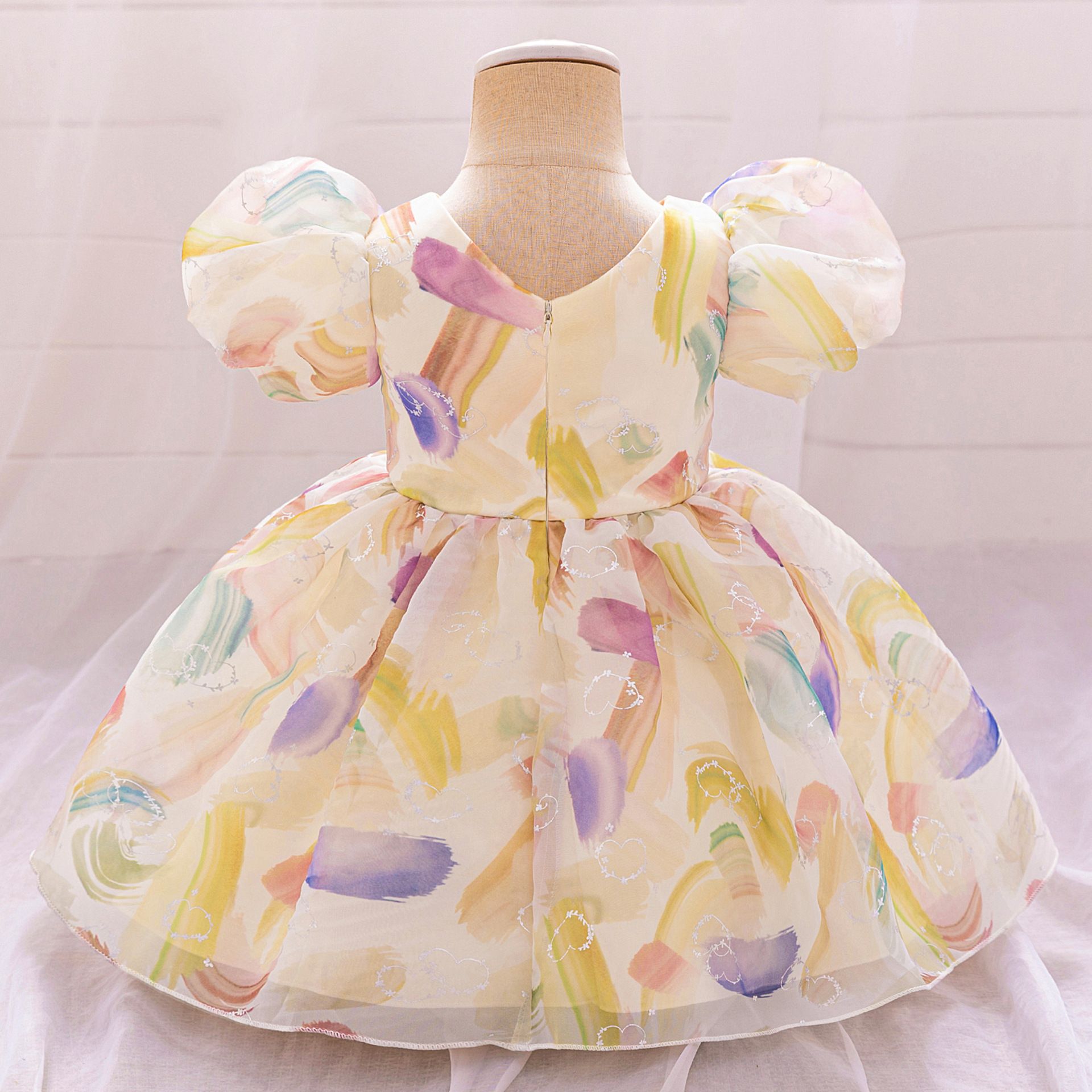 New Girls Baby Dress Skirt Baby Puff Sleeve Printed Flower Girl Dress One Year Old Baby Dress