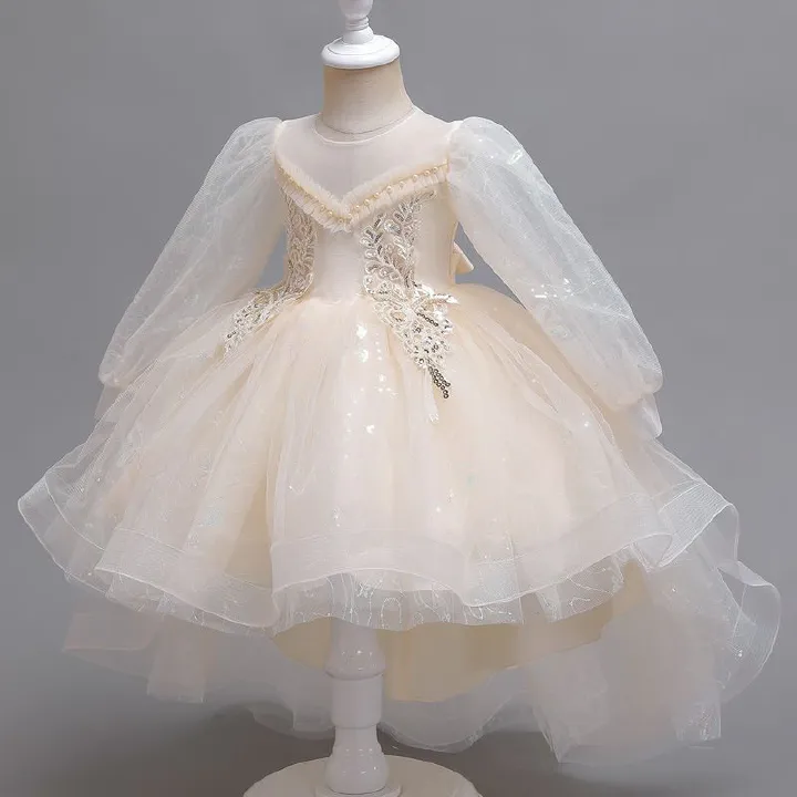 Children's summer tutu wedding dress trail skirt flower children's dress balloon sleeve girl children's dress