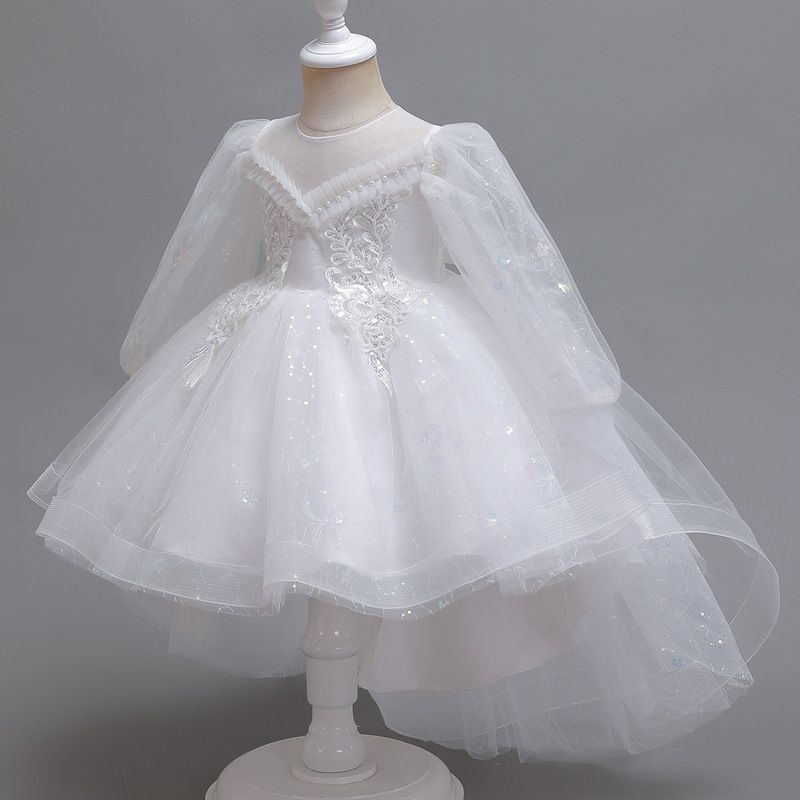 Children's summer tutu wedding dress trail skirt flower children's dress balloon sleeve girl children's dress