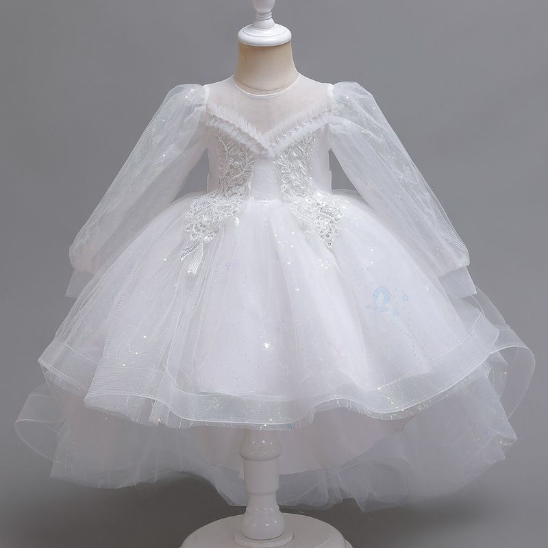 Children's summer tutu wedding dress trail skirt flower children's dress balloon sleeve girl children's dress