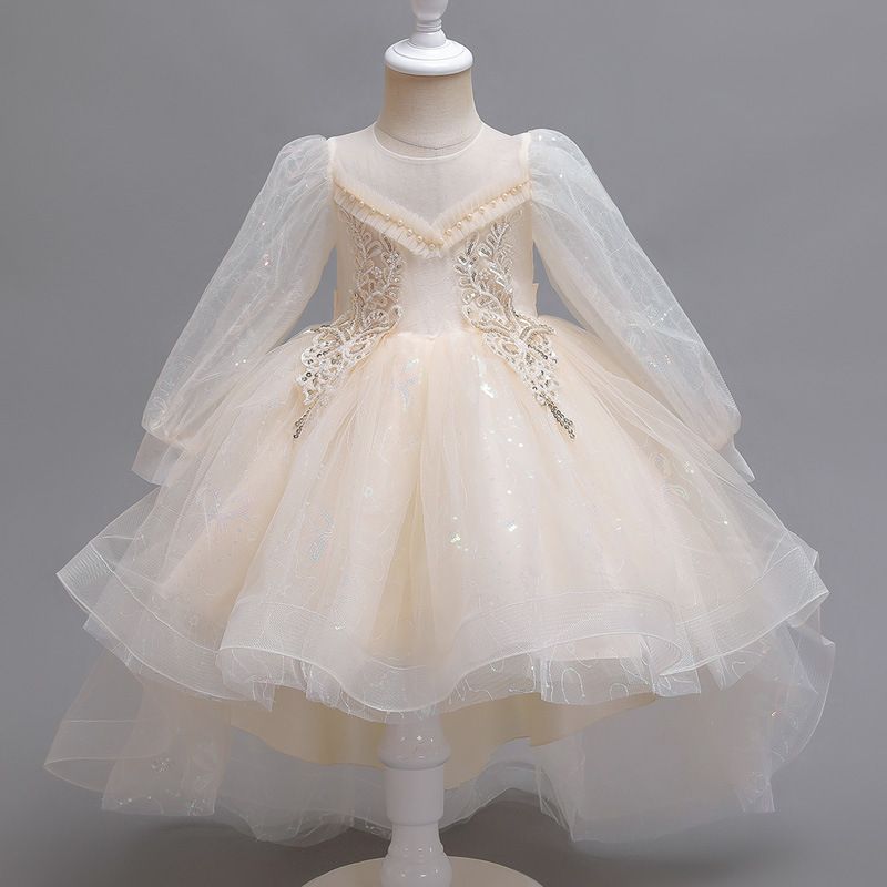 Children's summer tutu wedding dress trail skirt flower children's dress balloon sleeve girl children's dress