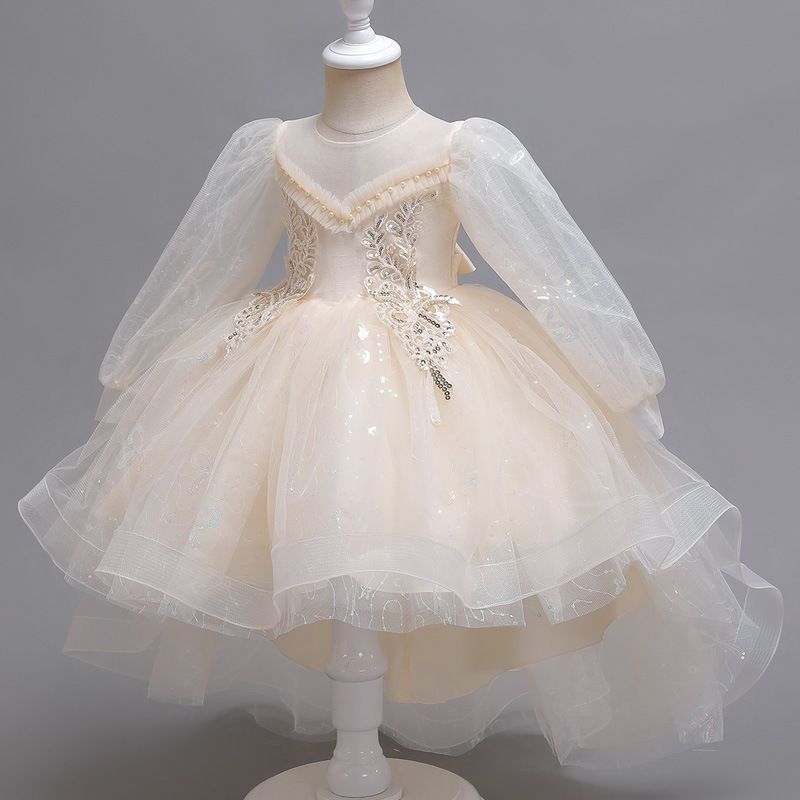 Children's summer tutu wedding dress trail skirt flower children's dress balloon sleeve girl children's dress