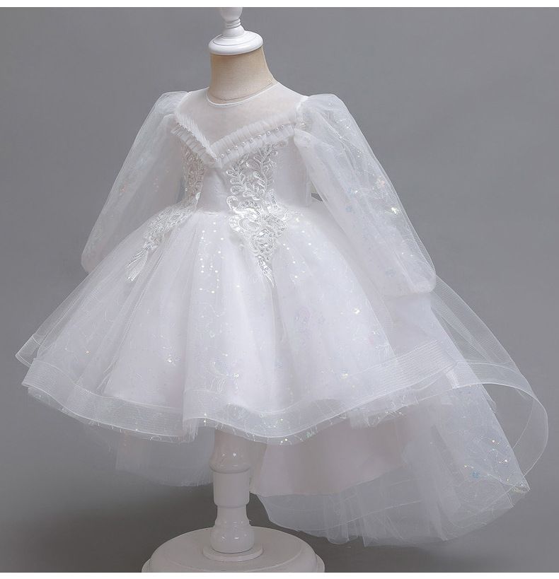 Children's summer tutu wedding dress trail skirt flower children's dress balloon sleeve girl children's dress