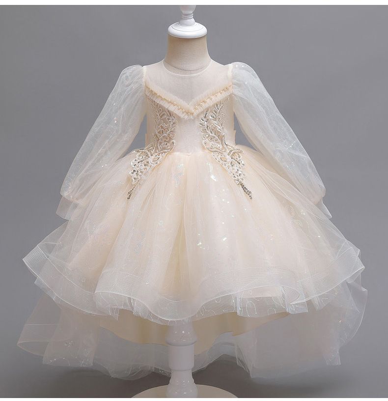 Children's summer tutu wedding dress trail skirt flower children's dress balloon sleeve girl children's dress