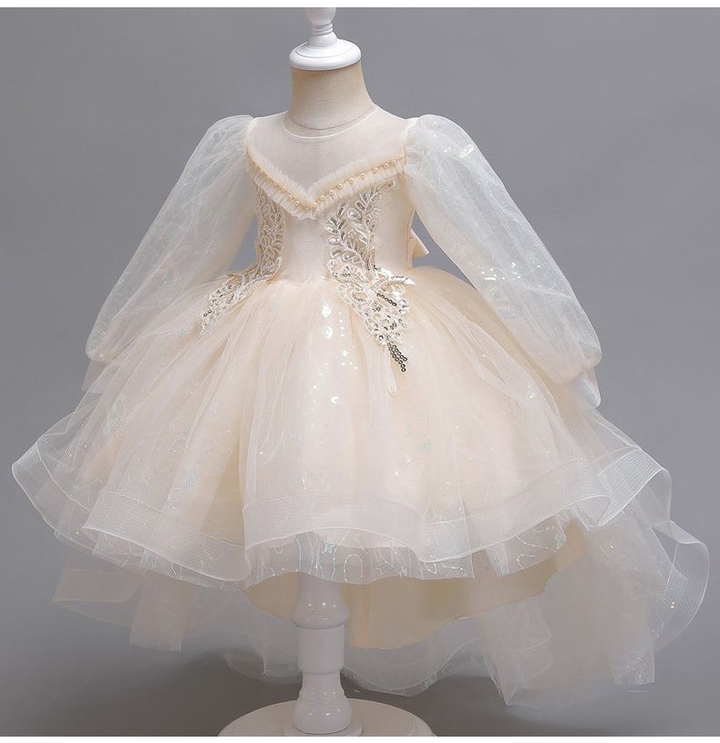 Children's summer tutu wedding dress trail skirt flower children's dress balloon sleeve girl children's dress