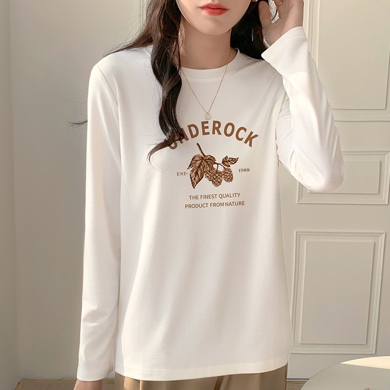 2024 spring new high quality cotton crew neck long sleeve t-shirt print fashion versatile top women's loose trend