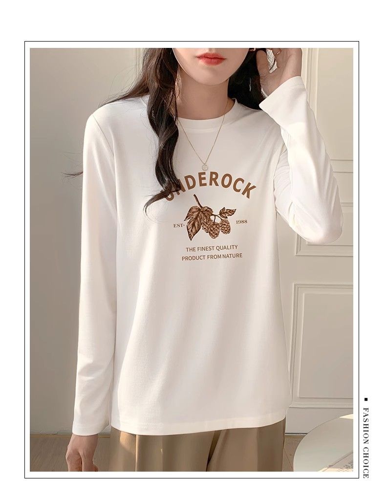 2024 spring new high quality cotton crew neck long sleeve t-shirt print fashion versatile top women's loose trend