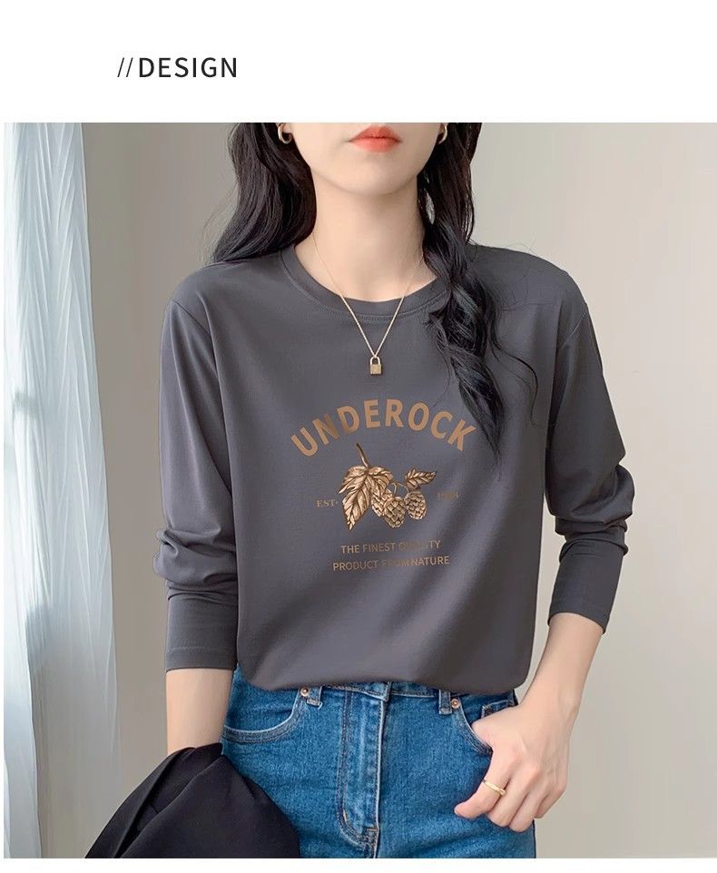 2024 spring new high quality cotton crew neck long sleeve t-shirt print fashion versatile top women's loose trend