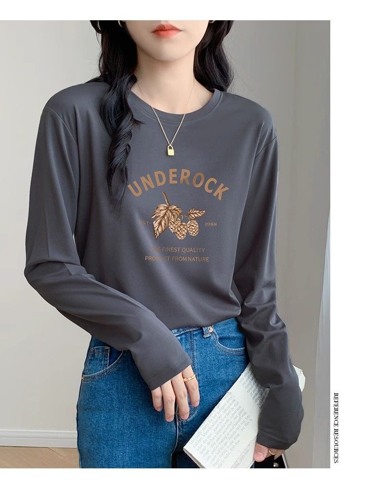 2024 spring new high quality cotton crew neck long sleeve t-shirt print fashion versatile top women's loose trend