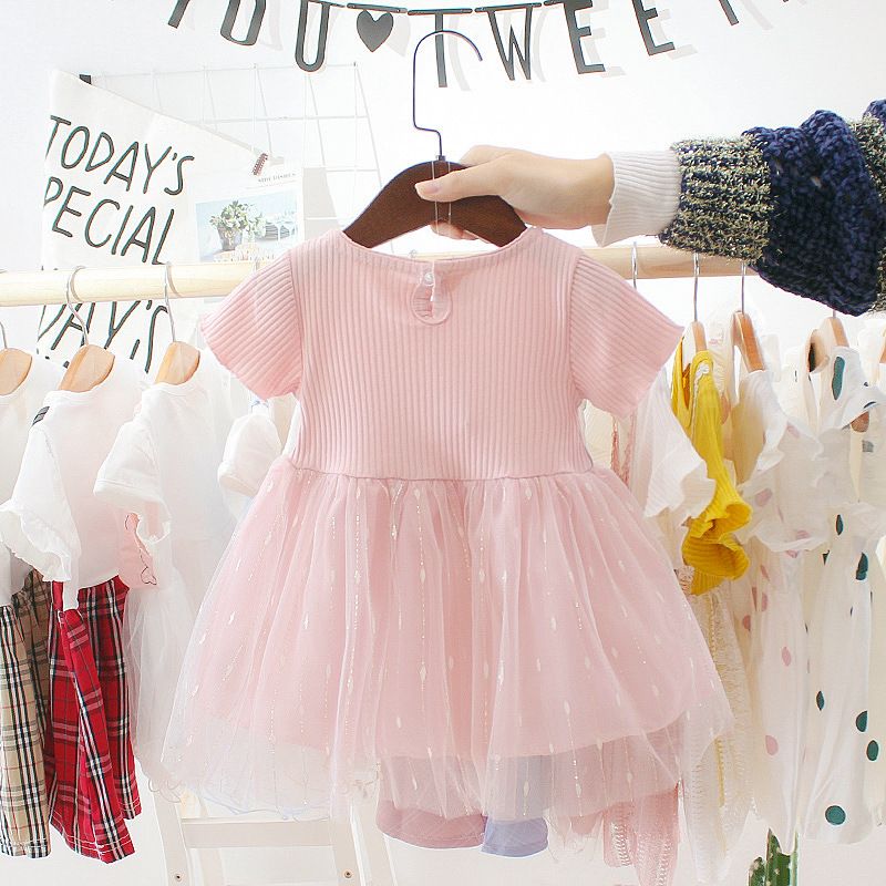Summer dress girls new children's dress short sleeve mesh princess dress baby girl foreign skirt