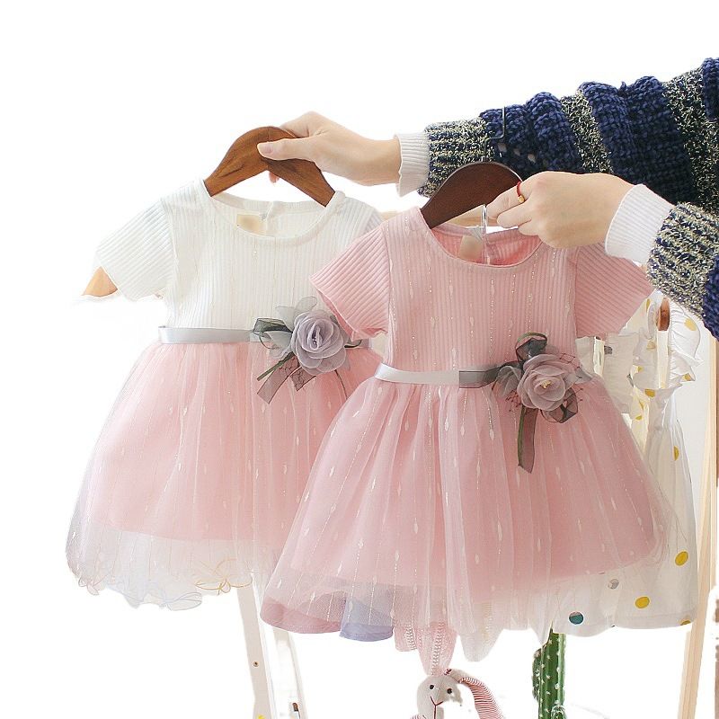Summer dress girls new children's dress short sleeve mesh princess dress baby girl foreign skirt