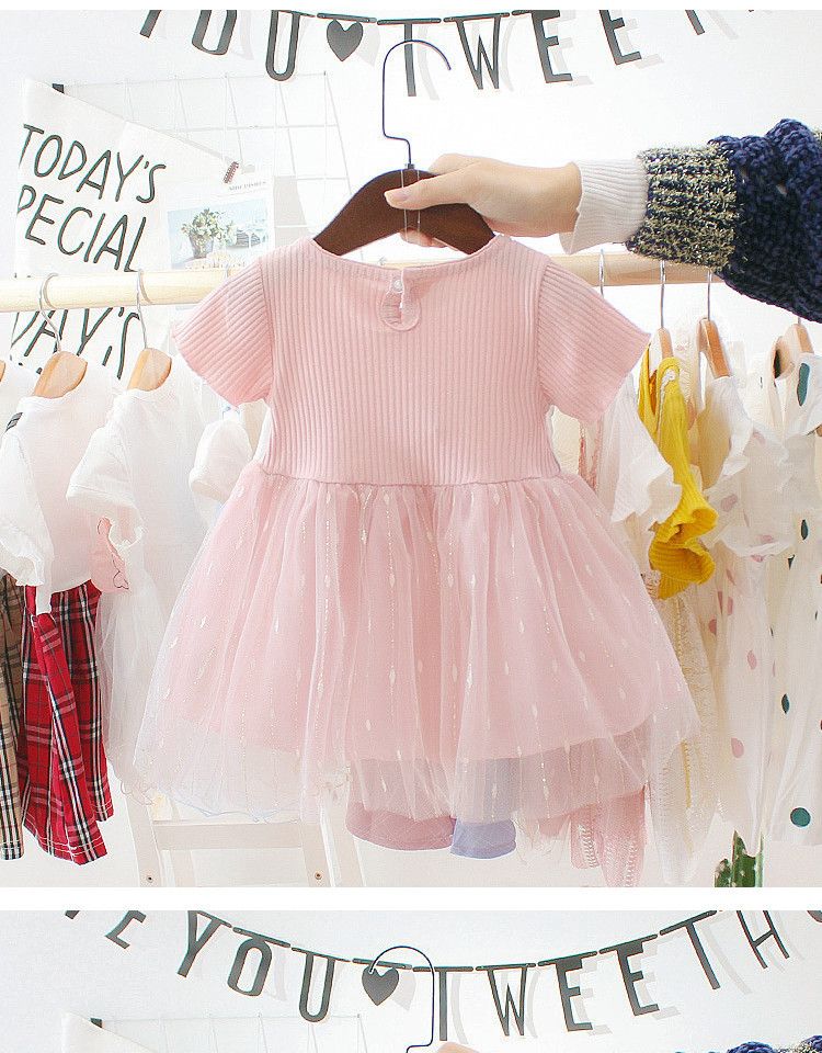 Summer dress girls new children's dress short sleeve mesh princess dress baby girl foreign skirt
