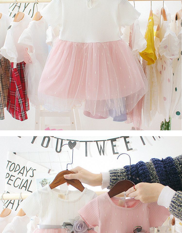 Summer dress girls new children's dress short sleeve mesh princess dress baby girl foreign skirt