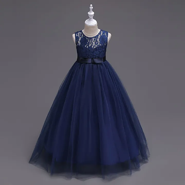 New Children's Dress Princess Dress Medium Kids Lace Wedding Dress Long Puffy Skirt Vest Dress