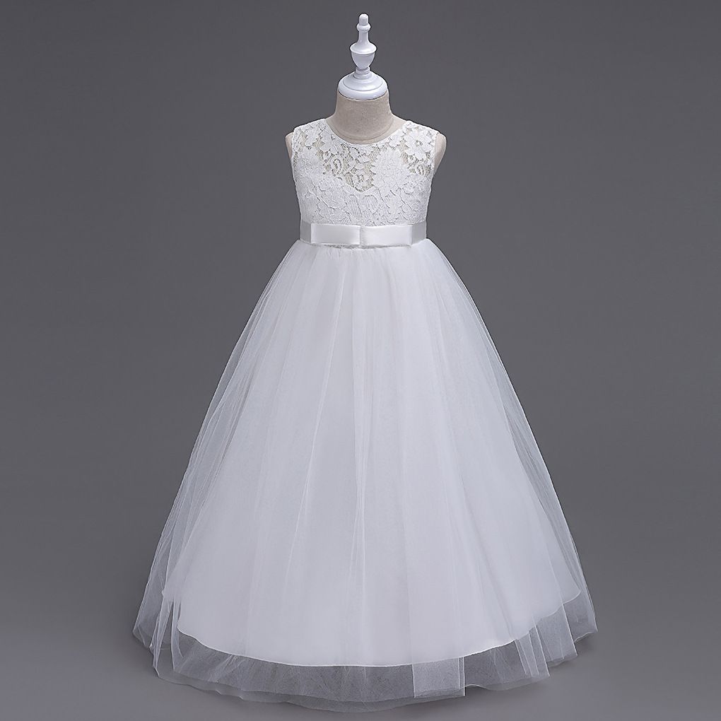 New Children's Dress Princess Dress Medium Kids Lace Wedding Dress Long Puffy Skirt Vest Dress