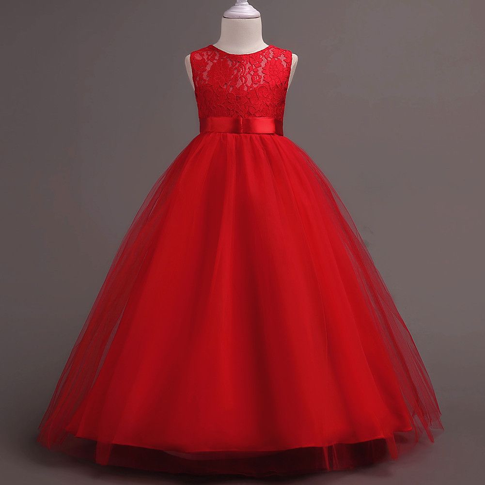 New Children's Dress Princess Dress Medium Kids Lace Wedding Dress Long Puffy Skirt Vest Dress