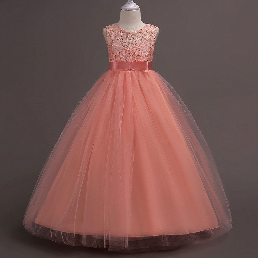 New Children's Dress Princess Dress Medium Kids Lace Wedding Dress Long Puffy Skirt Vest Dress