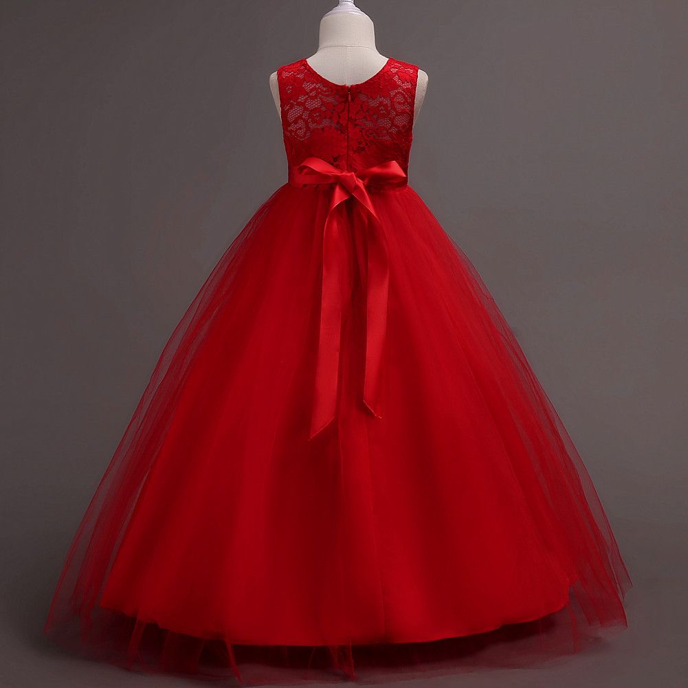 New Children's Dress Princess Dress Medium Kids Lace Wedding Dress Long Puffy Skirt Vest Dress