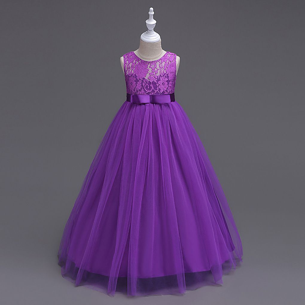 New Children's Dress Princess Dress Medium Kids Lace Wedding Dress Long Puffy Skirt Vest Dress