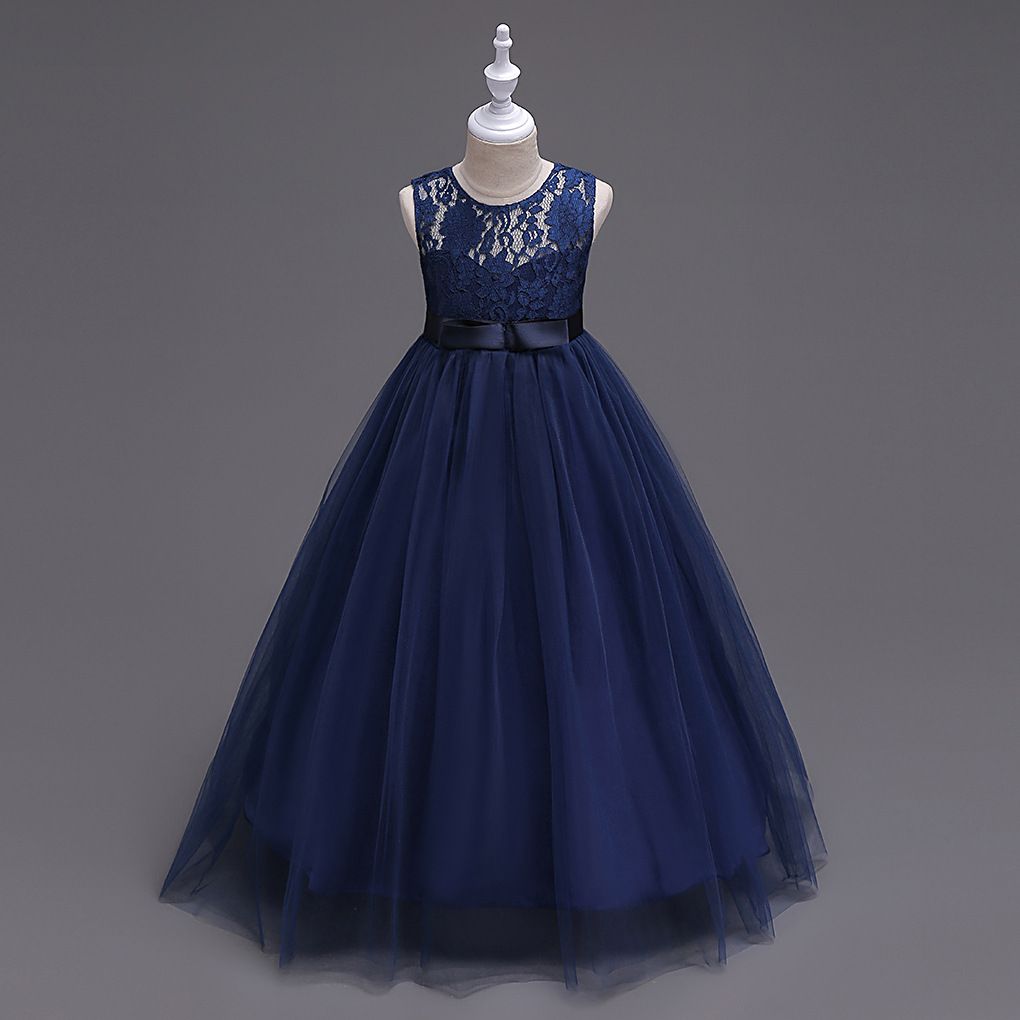 New Children's Dress Princess Dress Medium Kids Lace Wedding Dress Long Puffy Skirt Vest Dress