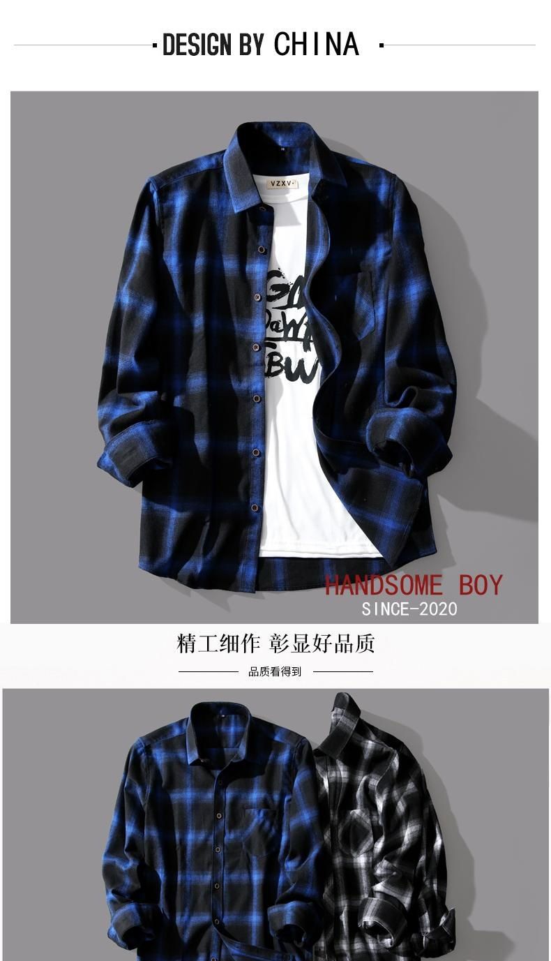 Black and white plaid long-sleeved shirt men's design sense niche retro loose shirt versatile jacket