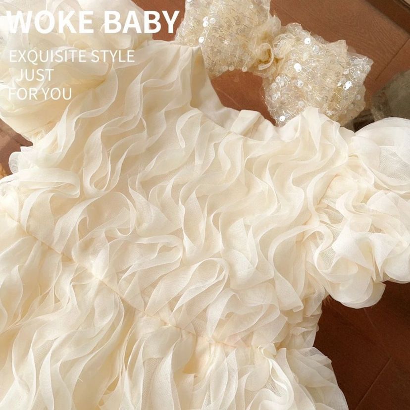 Girls Dress Summer Dress 2025 New Western Children's Dress Skirt Little Girl Puff Sleeve Mesh Princess