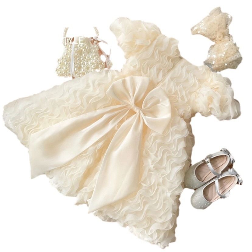 Girls Dress Summer Dress 2025 New Western Children's Dress Skirt Little Girl Puff Sleeve Mesh Princess