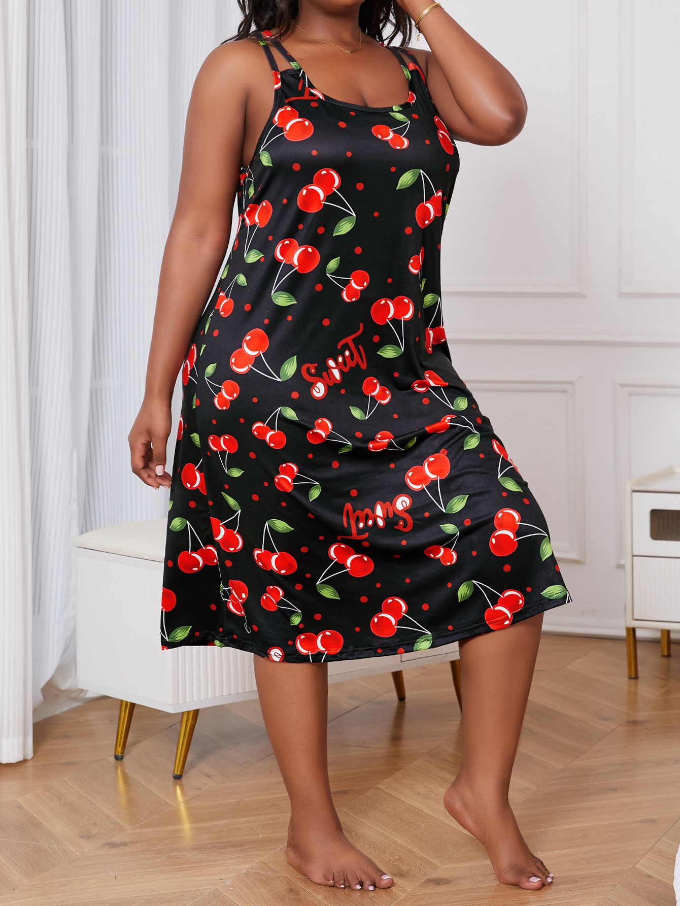Plus Size Pajamas Women's Casual Home Glamorous Suspenders Nightdress Loungewear Set