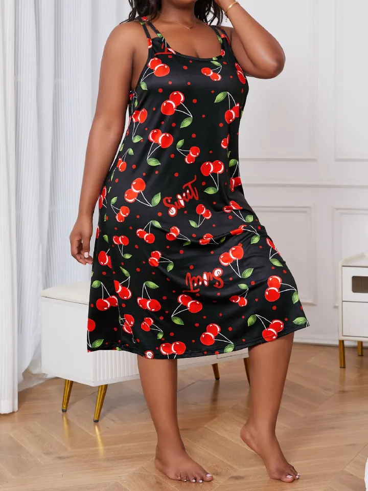 Plus Size Pajamas Women's Casual Home Glamorous Suspenders Nightdress Loungewear Set