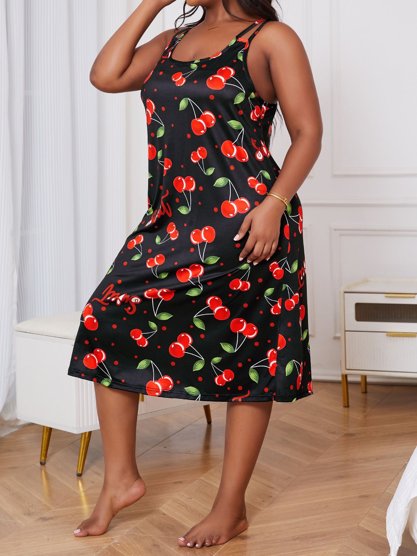Plus Size Pajamas Women's Casual Home Glamorous Suspenders Nightdress Loungewear Set