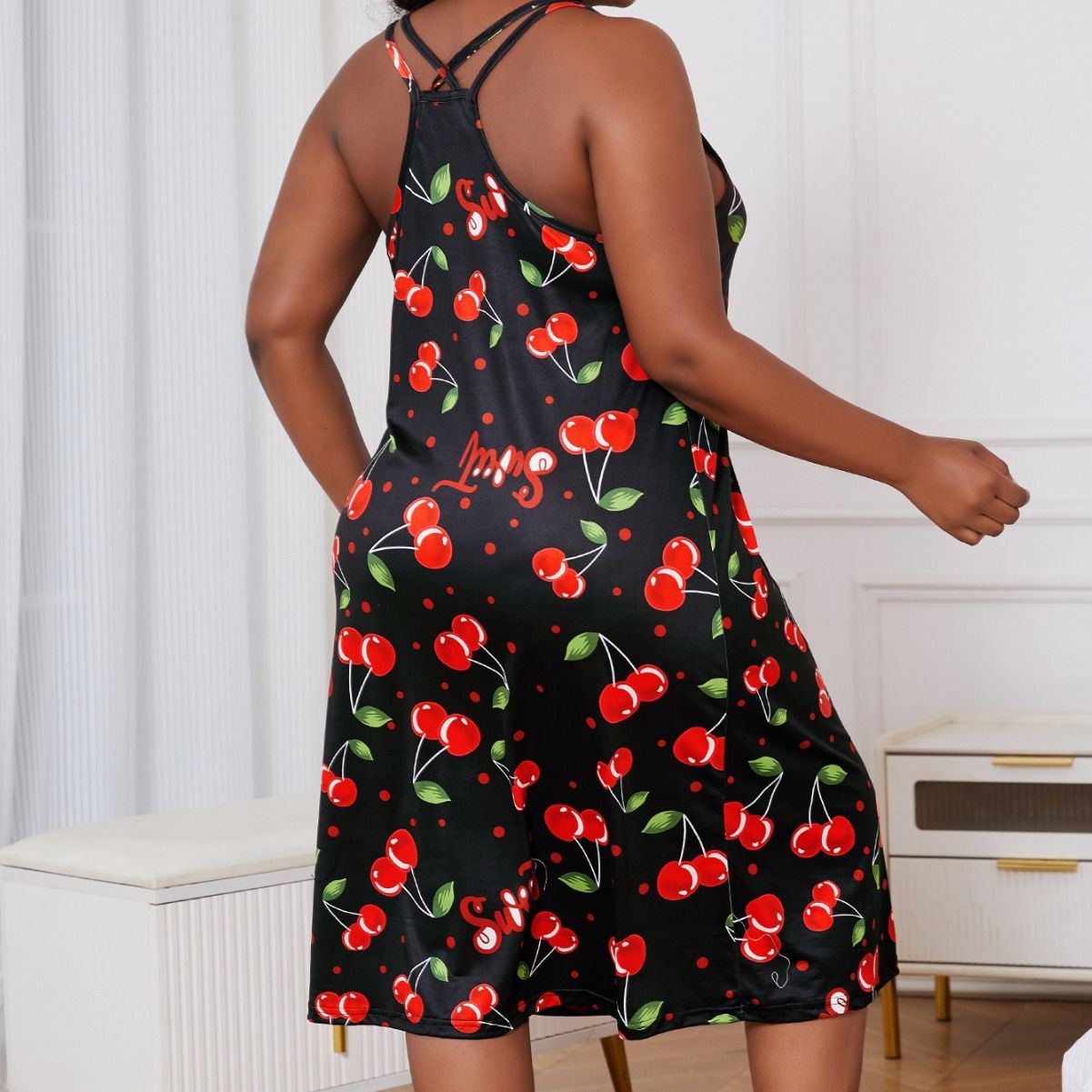 Plus Size Pajamas Women's Casual Home Glamorous Suspenders Nightdress Loungewear Set