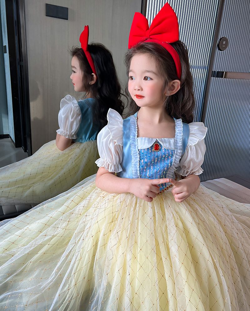 Snow White Girls 2025 New Aisha Dress Kids Short Sleeve Dress Baby Princess Dress