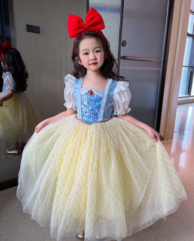 Snow White Girls 2025 New Aisha Dress Kids Short Sleeve Dress Baby Princess Dress