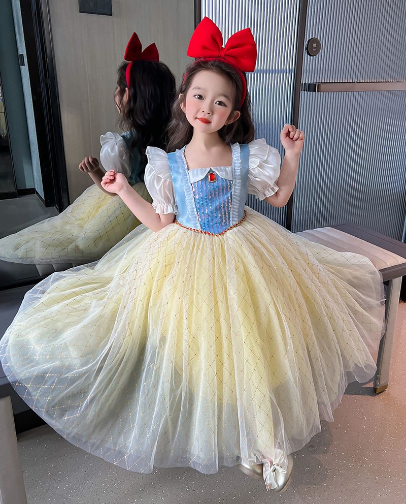 Snow White Girls 2025 New Aisha Dress Kids Short Sleeve Dress Baby Princess Dress