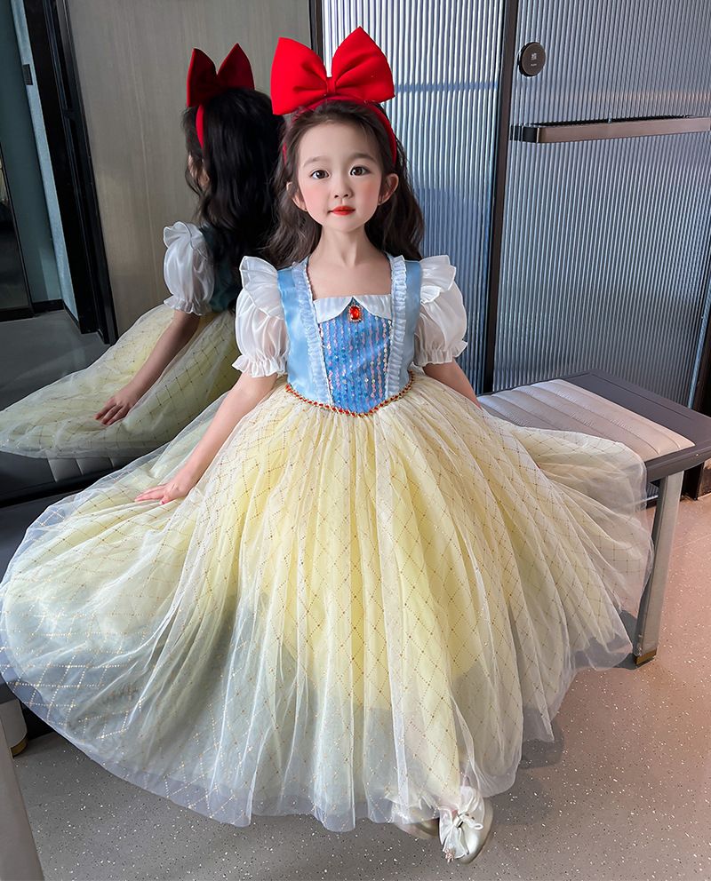 Snow White Girls 2025 New Aisha Dress Kids Short Sleeve Dress Baby Princess Dress