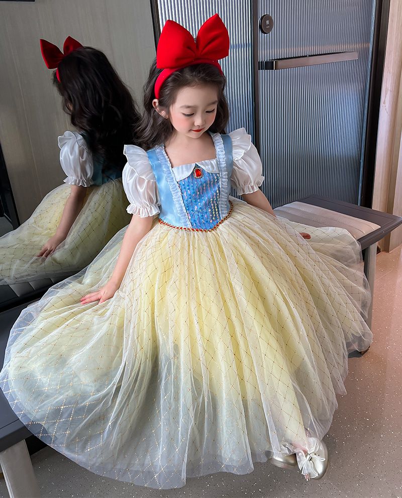 Snow White Girls 2025 New Aisha Dress Kids Short Sleeve Dress Baby Princess Dress