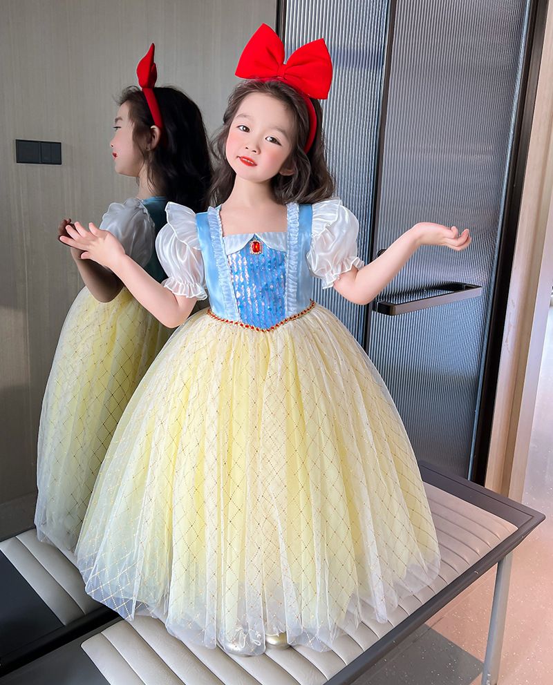 Snow White Girls 2025 New Aisha Dress Kids Short Sleeve Dress Baby Princess Dress